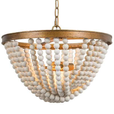 Люстра с подвесками в виде круглых деревянных белых бусин White Wooden Beads Chandelier