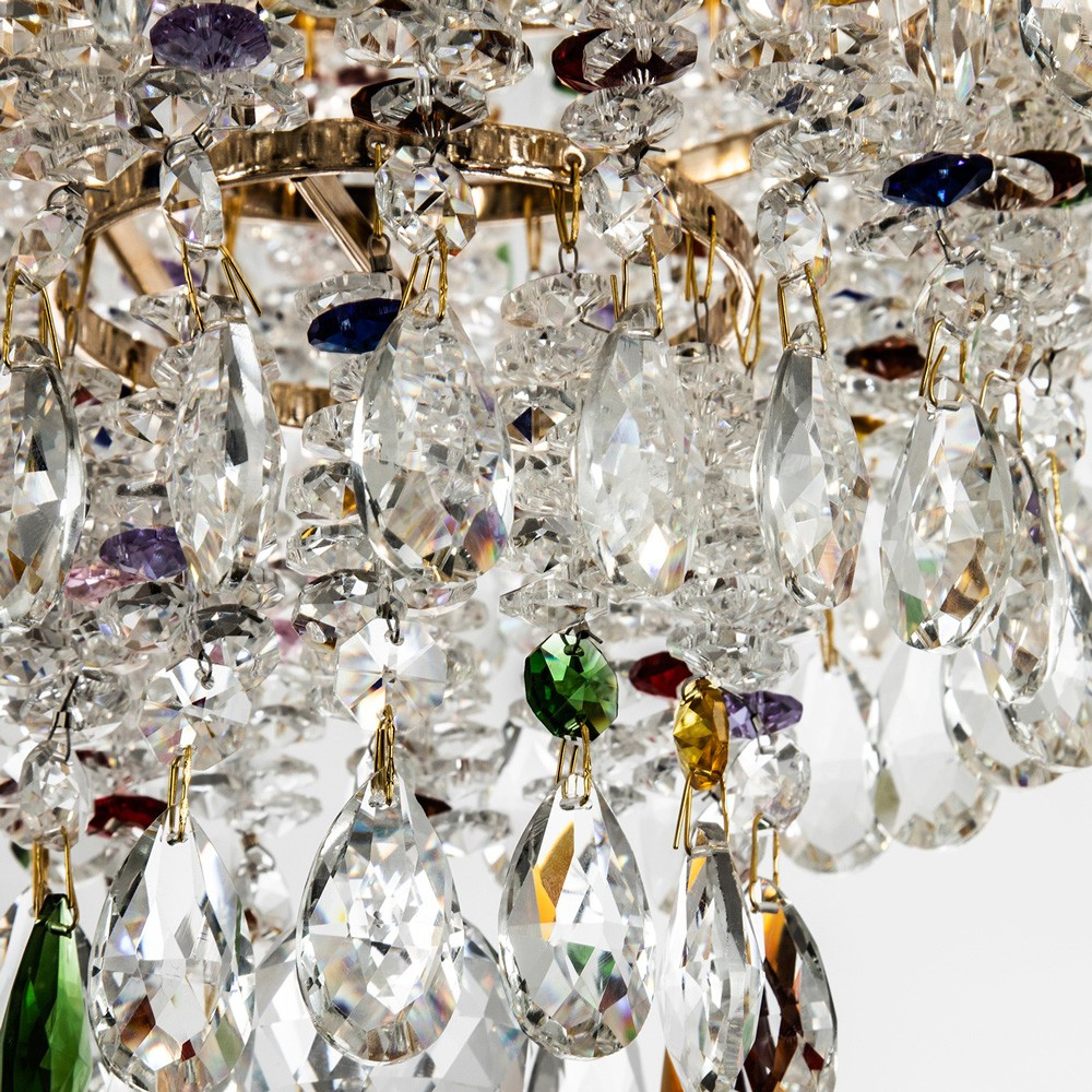 Люстра с прозрачными и цветными подвесками из хрусталя Colorful Crystals Chandelier 12