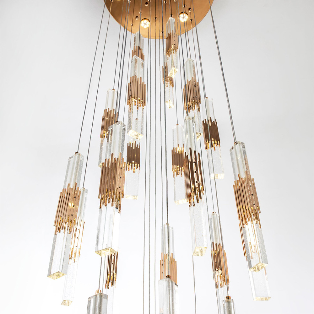 Люстра с прямоугольными плафонами из хрусталя Esme Rectangular Crystal Gold Chandelier