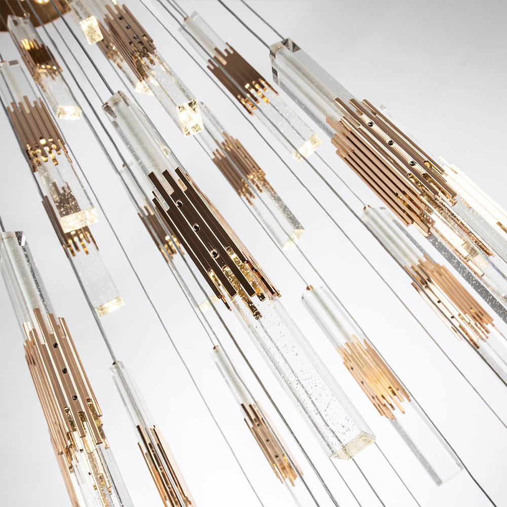 Люстра с прямоугольными плафонами из хрусталя Esme Rectangular Crystal Gold Chandelier