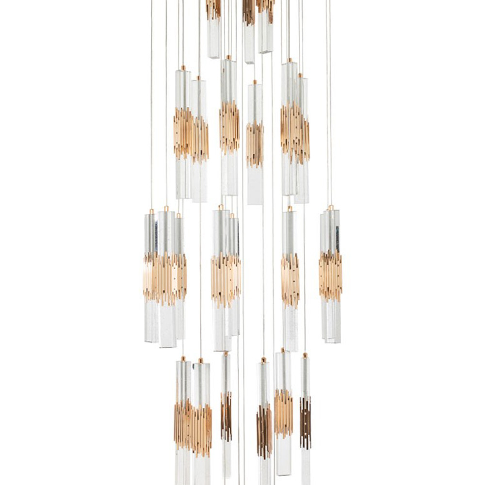 Люстра с прямоугольными плафонами из хрусталя Esme Rectangular Crystal Gold Chandelier