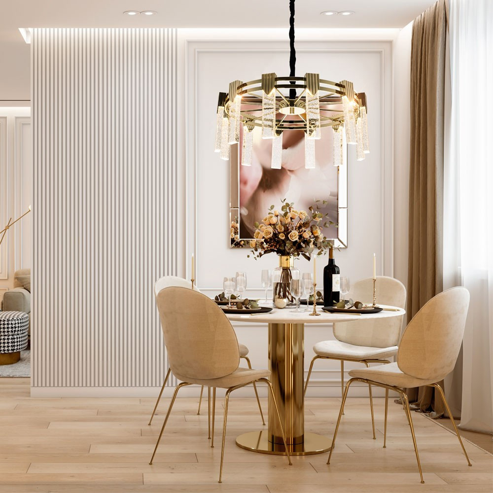 Люстра с прямоугольными хрустальными плафонами Glass Rectangles Gold Chandelier 60