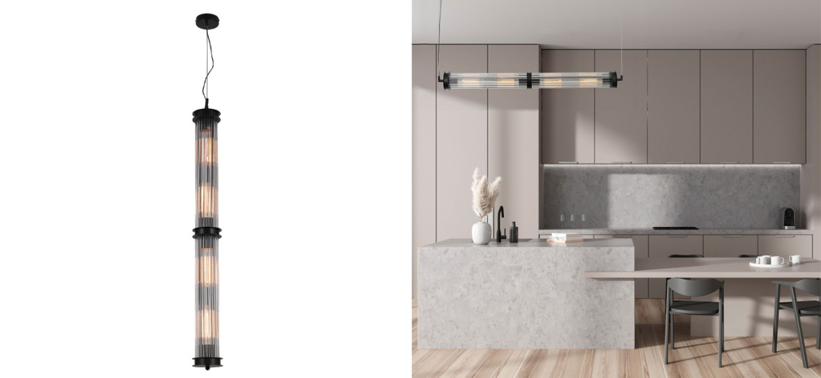 Люстра с рифленым плафоном Glass Tube Black