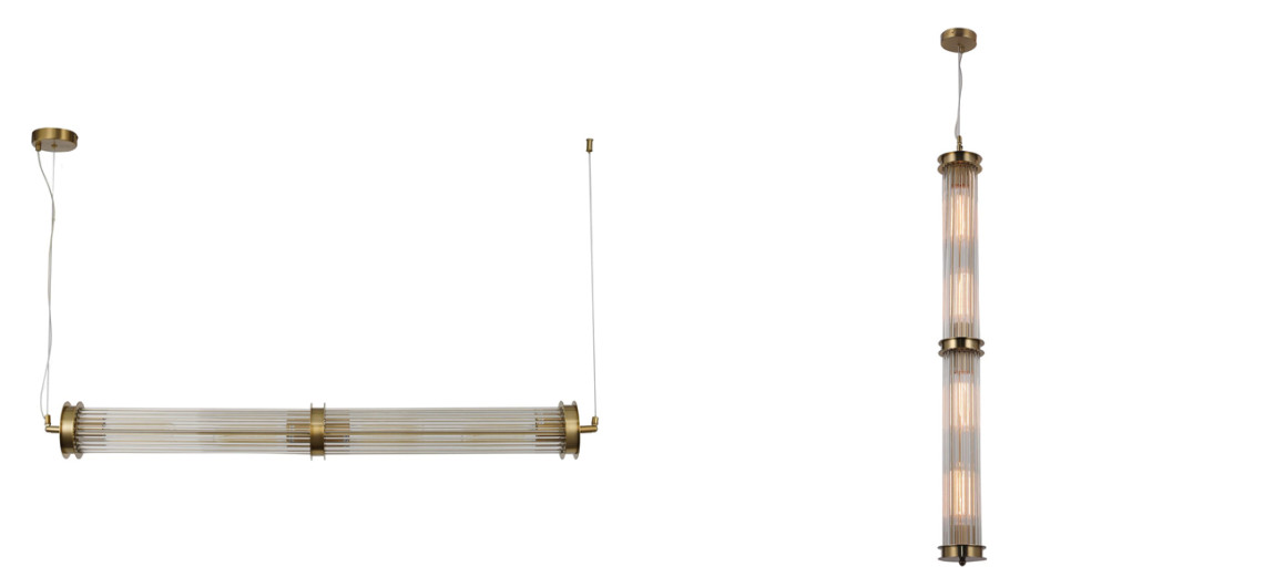 Люстра с рифленым плафоном Glass Tube Brass