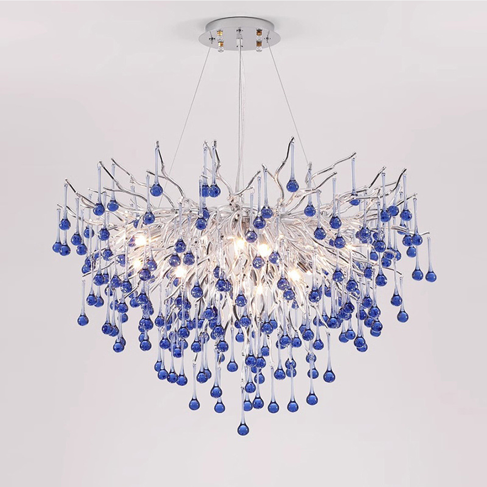 Люстра с синими стеклянными подвесками в форме капель FAIRYTREE Light