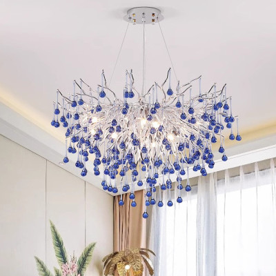 Люстра с синими стеклянными подвесками в форме капель FAIRYTREE Light