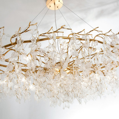 Люстра с хрустальными подвесками в виде листьев Fairytree Leaves Linear Gold Chandelier