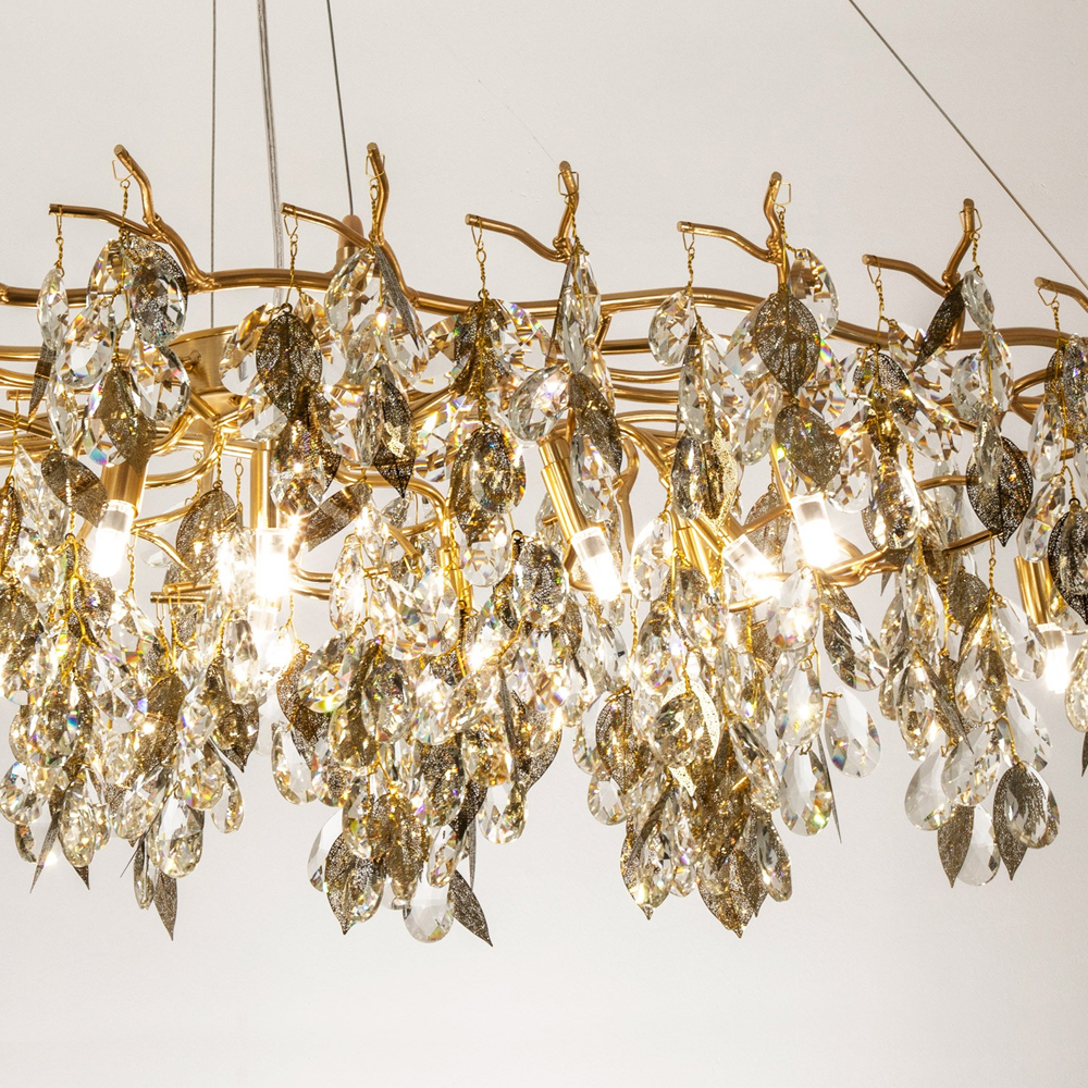 Люстра с хрустальными подвесками и металлическими в виде листьев Fairytree Light Chandelier 15
