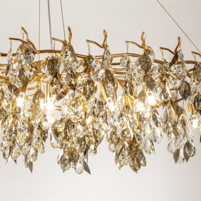 Люстра с хрустальными подвесками и металлическими в виде листьев Fairytree Light Chandelier 15