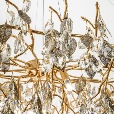 Люстра с хрустальными подвесками и металлическими в виде листьев Fairytree Light Chandelier 20