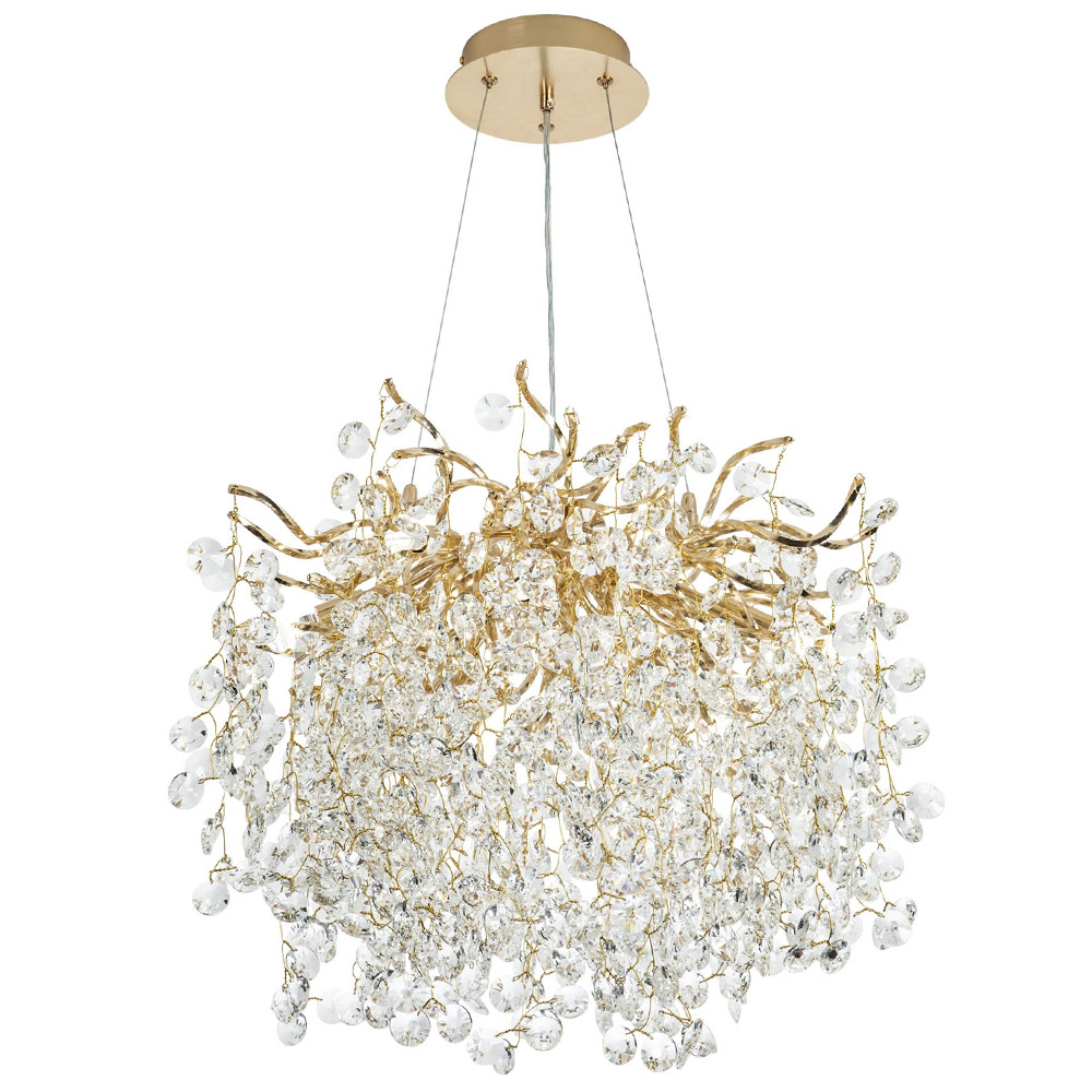 Люстра с хрустальными подвесками на металлических ветках Fairytree Light Gold Chandelier 10