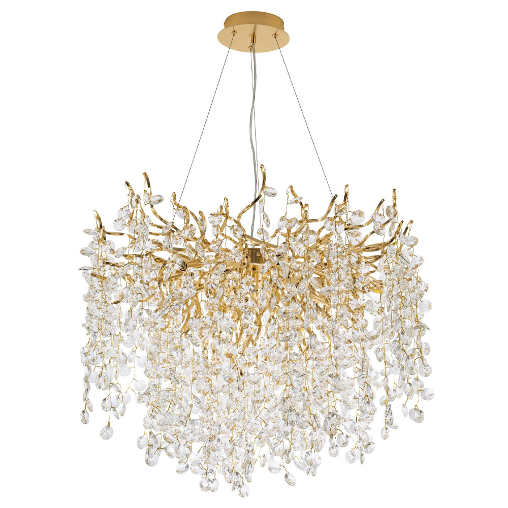 Люстра с хрустальными подвесками на металлических ветках Fairytree Light Gold Chandelier 14