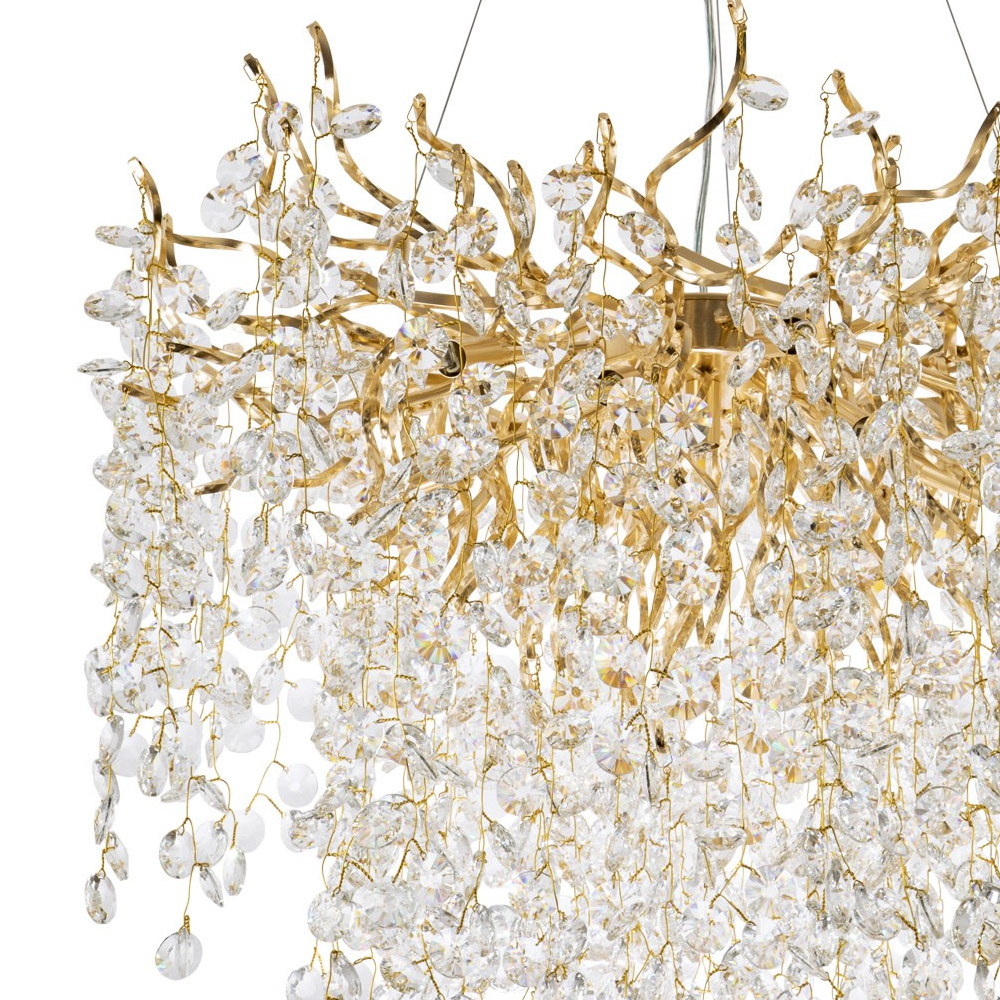 Люстра с хрустальными подвесками на металлических ветках Fairytree Light Gold Chandelier 14