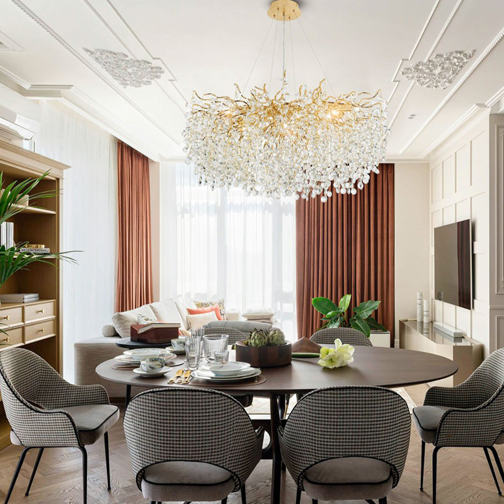 Люстра с хрустальными подвесками на металлических ветках Fairytree Light Gold Chandelier 18