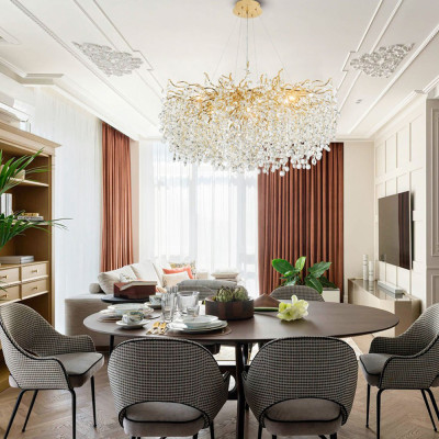 Люстра с хрустальными подвесками на металлических ветках Fairytree Light Gold Chandelier 18