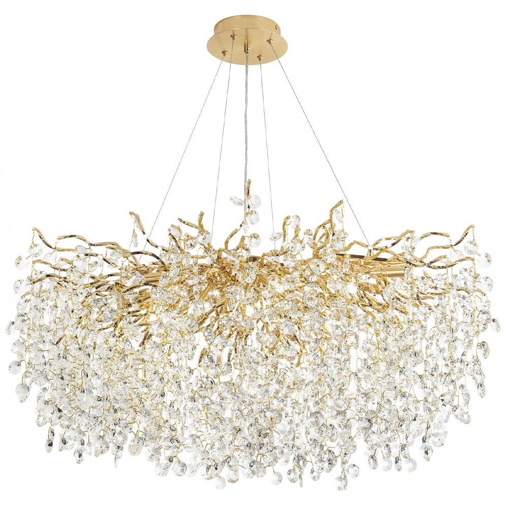 Люстра с хрустальными подвесками на металлических ветках Fairytree Light Gold Chandelier 18