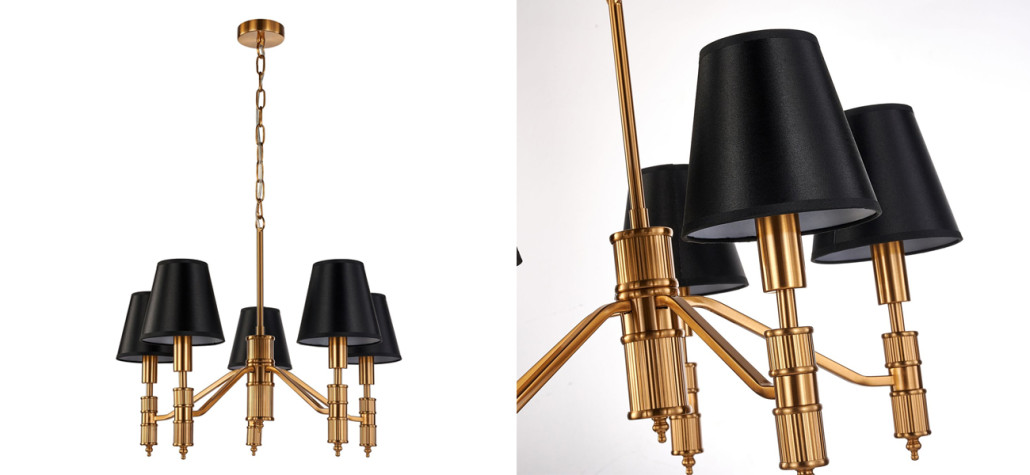 Люстра с черными атласными абажурами Moriart 5 ламп