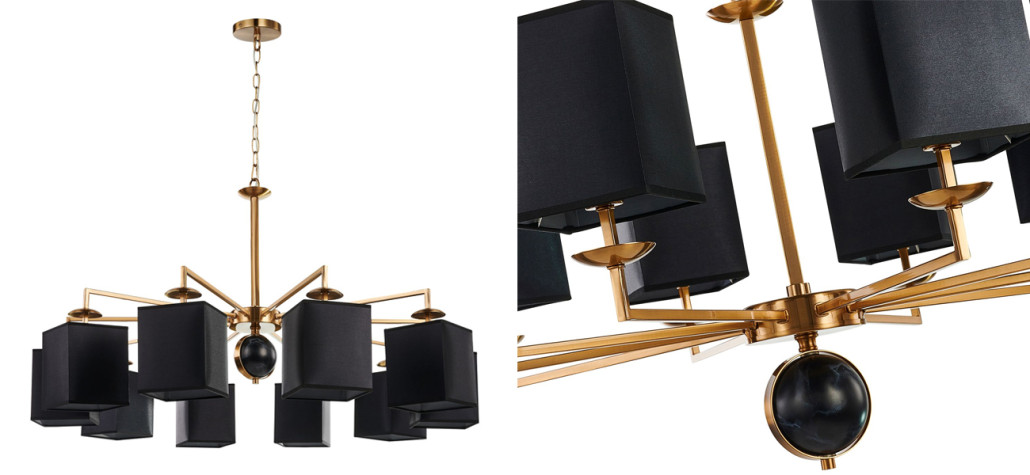 Люстра с черными плафонами и декором под мрамор QUATRO D100 см