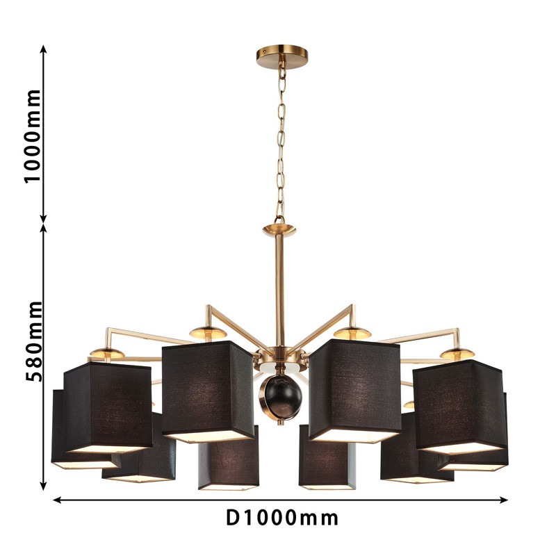 Люстра с черными плафонами и декором под мрамор QUATRO D100 см