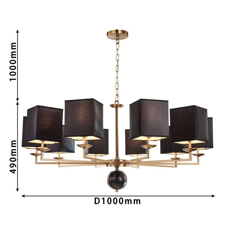 Люстра с черными плафонами и декором под мрамор QUATRO D100 см