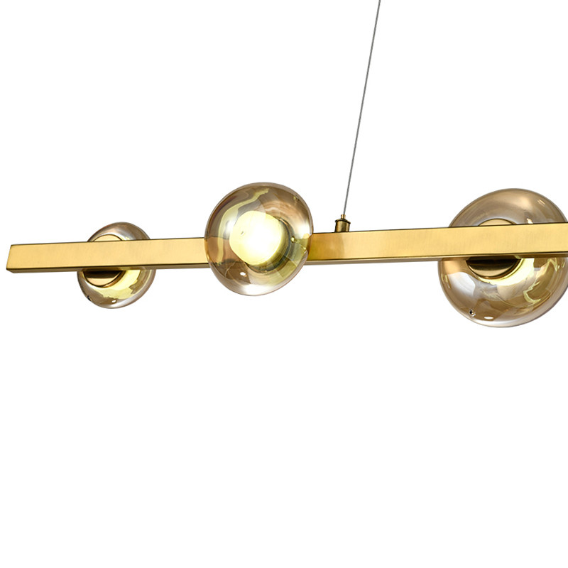 Люстра светодиодная линейная с 6-ю круглыми плафонами коньячного цвета Iona Chandelier Brass