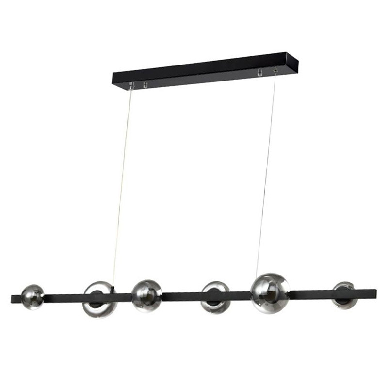 Люстра светодиодная линейная с 6-ю круглыми серыми плафонами Iona Chandelier Black