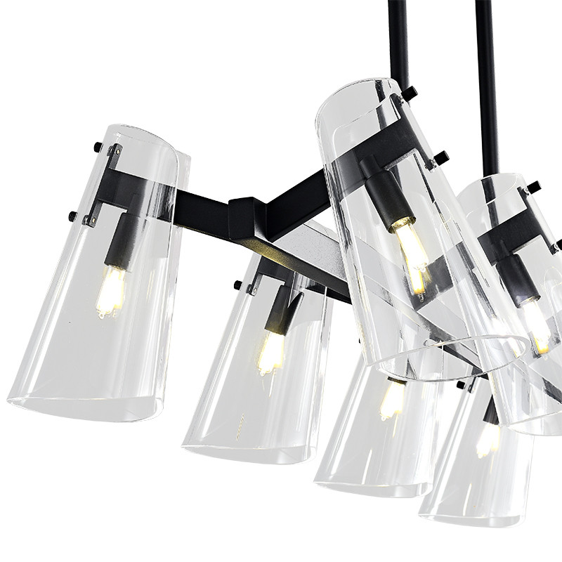 Люстра светодиодная с 8-ю прозрачными плафонами из акрила и стали Glass Cylinder Black