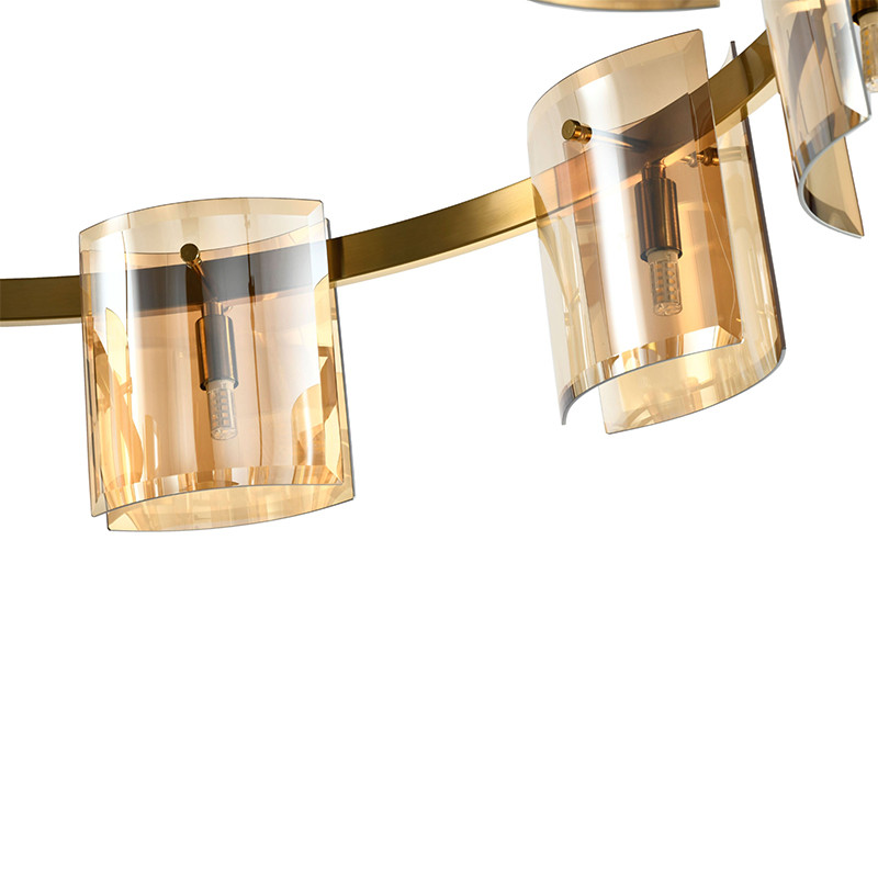 Люстра светодиодная с 8-ю цилиндрическими плафонами янтарного цвета из стекла и стали Andrea Сhandelier Amber