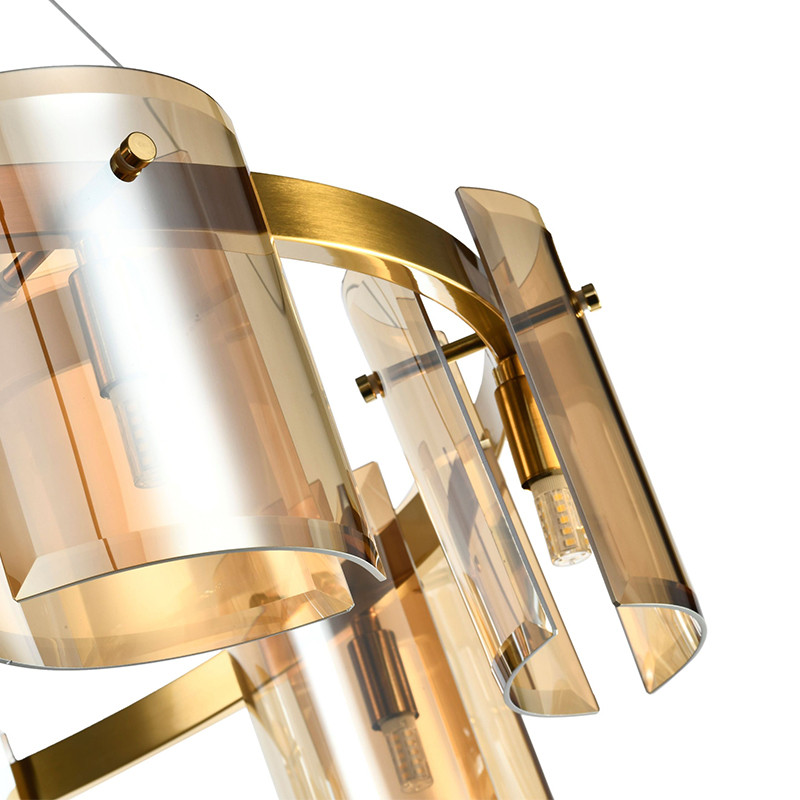 Люстра светодиодная с 8-ю цилиндрическими плафонами янтарного цвета из стекла и стали Andrea Сhandelier Amber