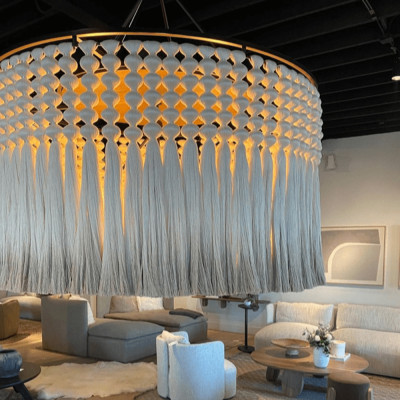 Люстра серая плетеная с кисточками Boho Tassel Chandelier