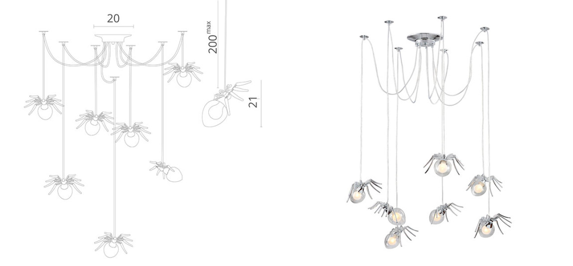 Люстра серебряная Паук Spiders lamp 7