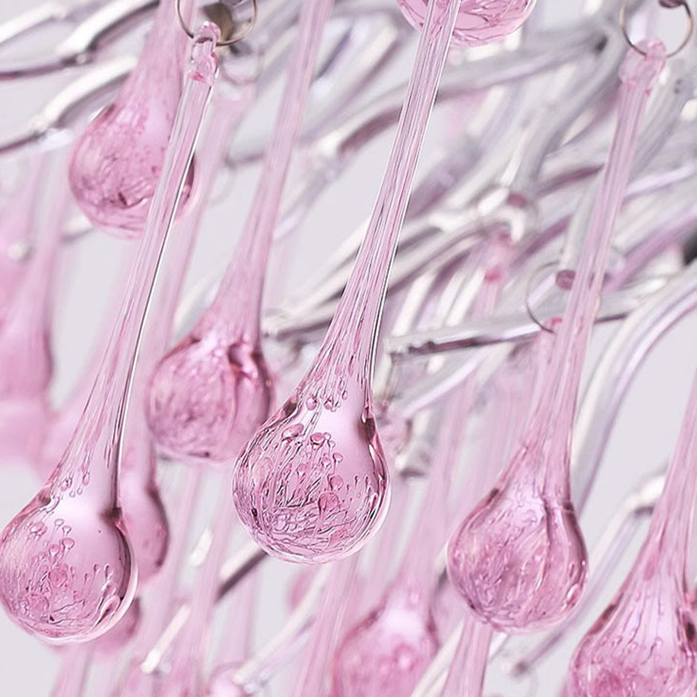 Люстра серебрянная с розовыми стеклянными подвесками в форме капель FAIRYTREE Light
