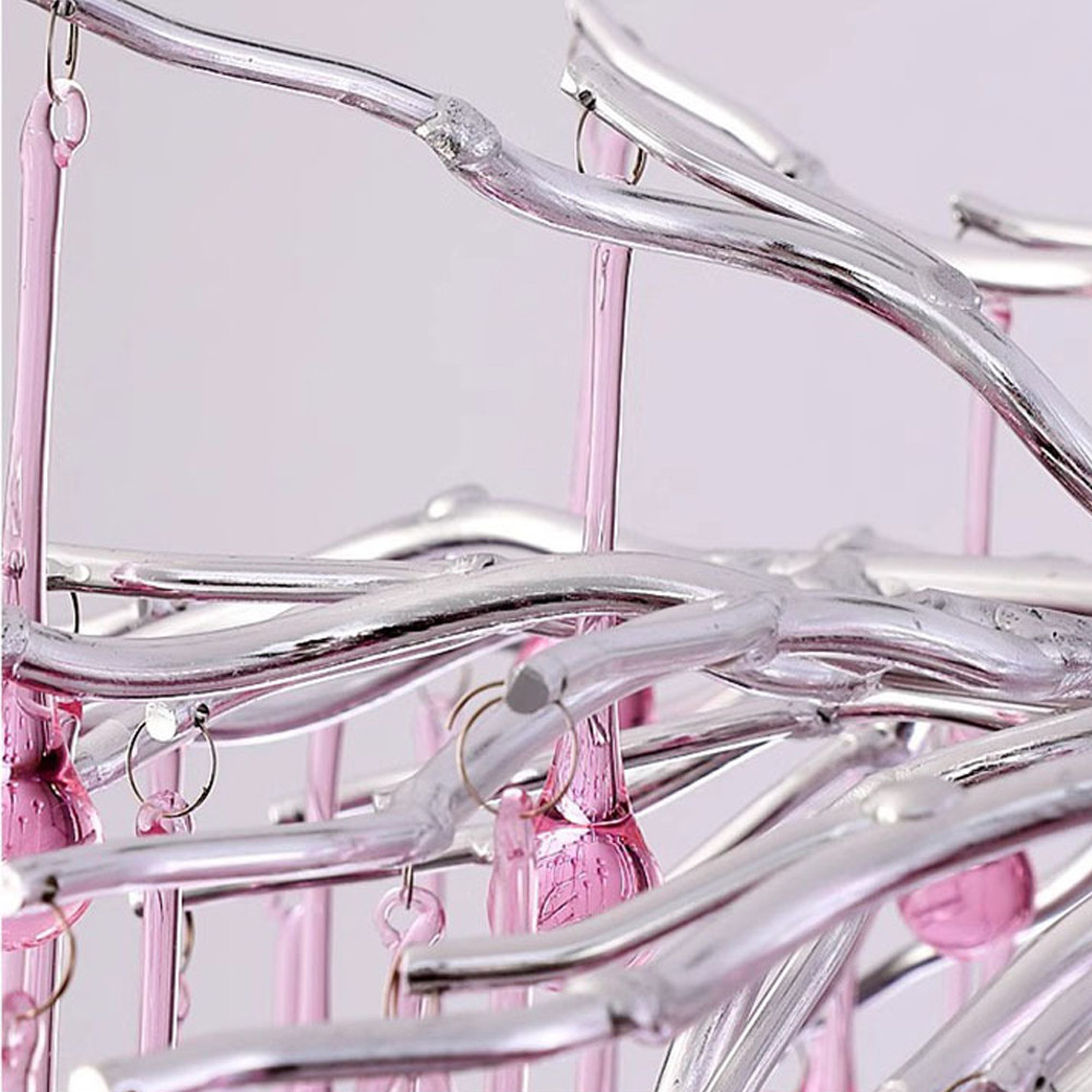 Люстра серебрянная с розовыми стеклянными подвесками в форме капель FAIRYTREE Light