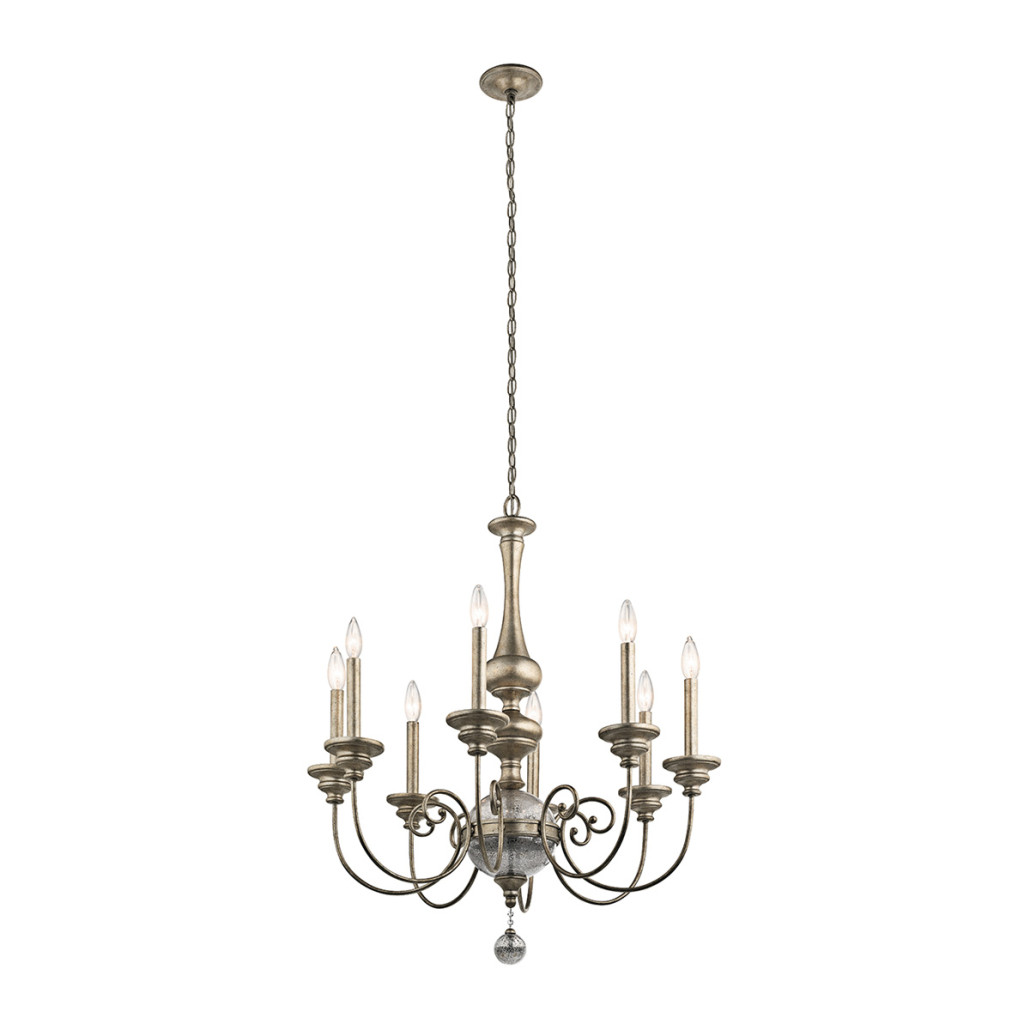 Люстра серебряного цвета с состаренным эффектом и декоративным подвесным шаром Kichler