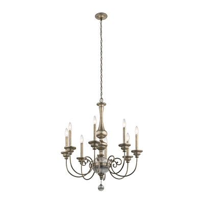 Люстра серебряного цвета с состаренным эффектом и декоративным подвесным шаром Kichler