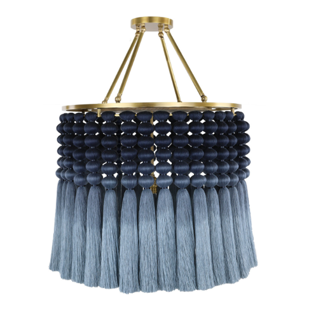 Люстра синяя плетеная с кисточками Boho Tassel Chandelier