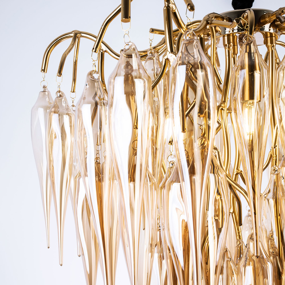 Люстра со стеклянными подвесками янтарного цвета Ambre Glass Chandelier 70
