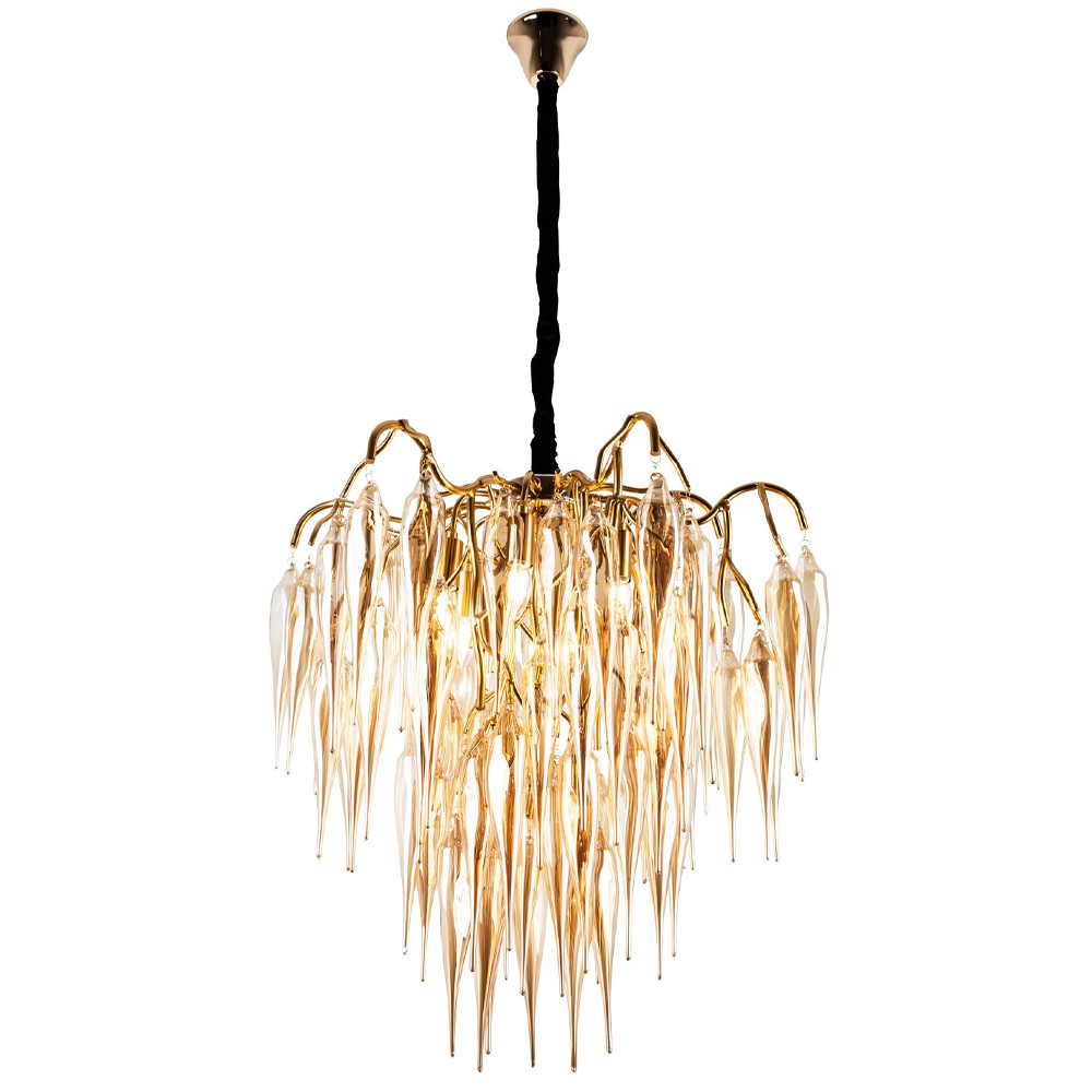 Люстра со стеклянными подвесками янтарного цвета Ambre Glass Chandelier 70