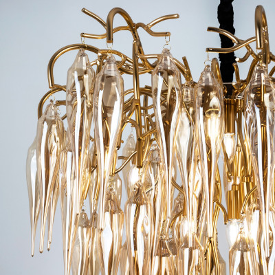 Люстра со стеклянными подвесками янтарного цвета Ambre Glass Chandelier 80