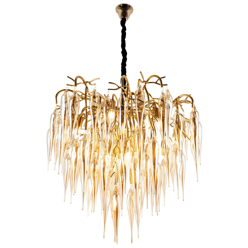 Люстра со стеклянными подвесками янтарного цвета Ambre Glass Chandelier 80