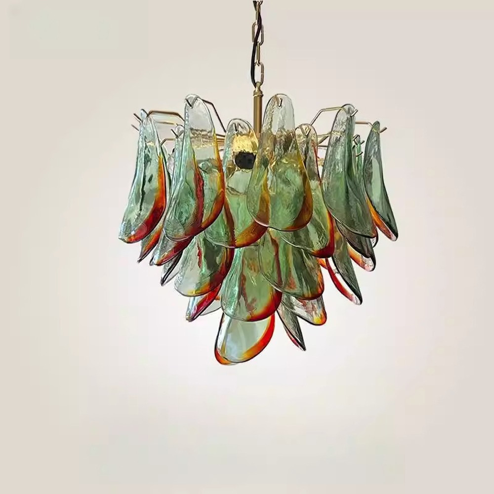 Люстра стеклянная с зелеными лепестками Green Leaf Fall