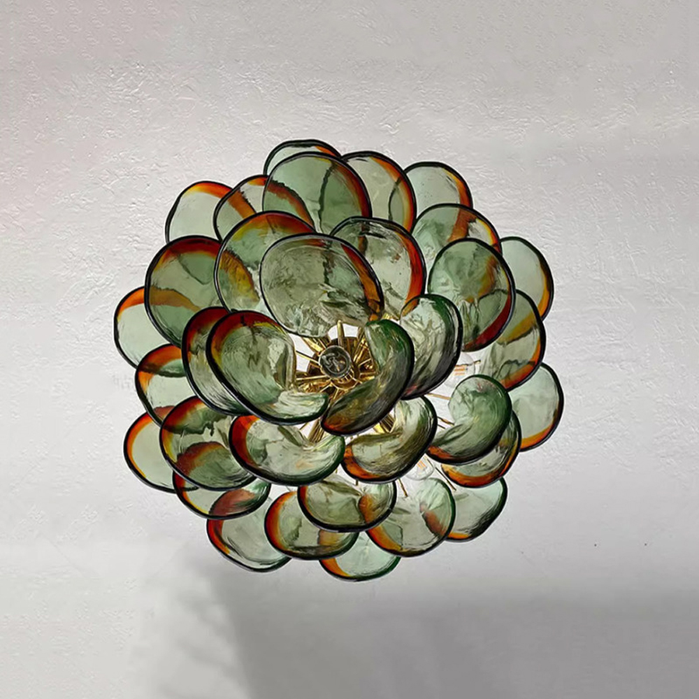 Люстра стеклянная с зелеными лепестками Green Leaf Fall