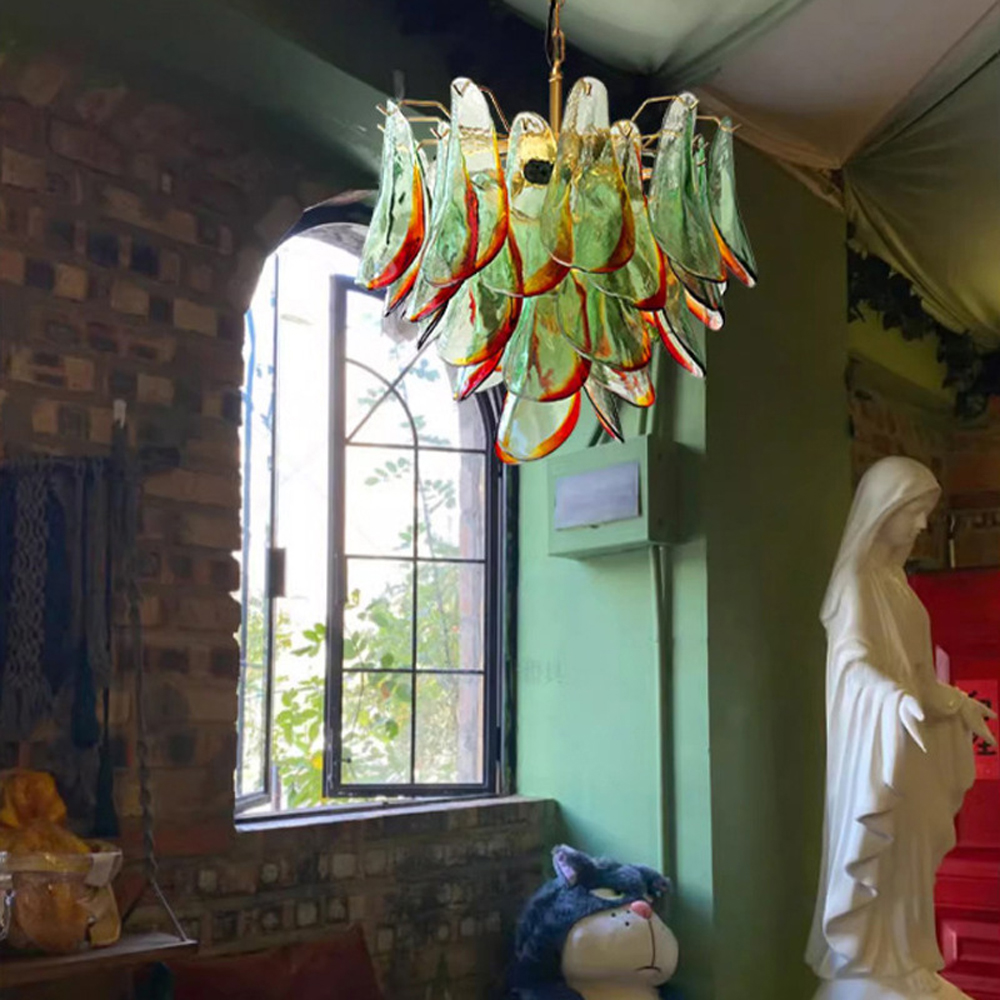 Люстра стеклянная с зелеными лепестками Green Leaf Fall