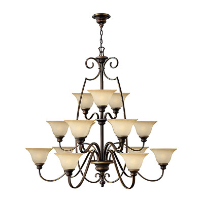 Люстра трехъярусная бронзового цвета с 15-ю кремовыми плафонами в форме чаш Hinkley