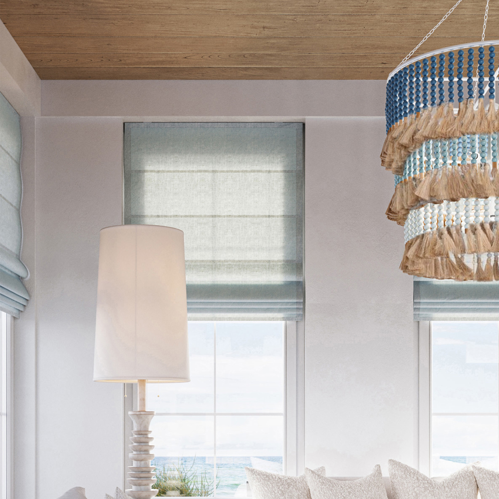 Люстра трехъярусная с декором из круглых деревянных бусин с кисточками Blue Wooden Beads Chandelier