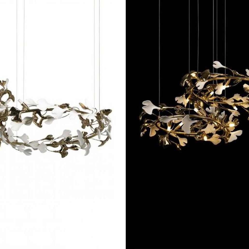 Люстра Триптих Wintery flover Gold с Белыми плафонами
