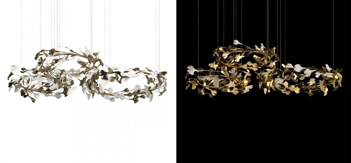 Люстра Триптих Wintery flover Gold с Белыми плафонами