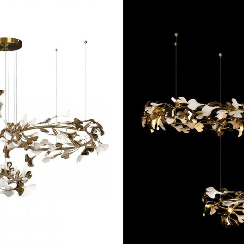 Люстра Триптих Wintery flover Gold с Белыми плафонами