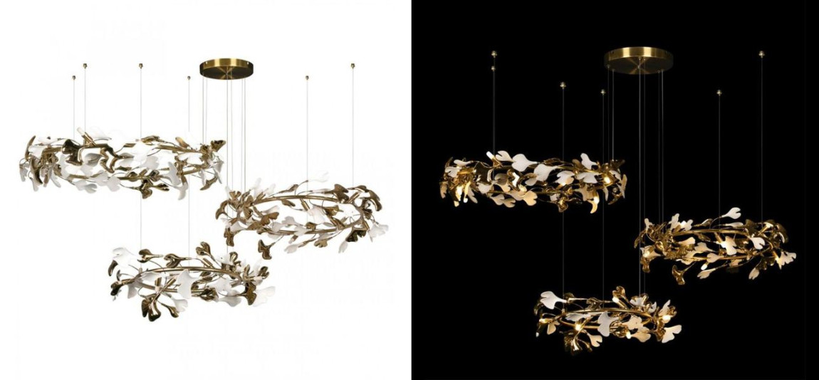 Люстра Триптих Wintery flover Gold с Белыми плафонами