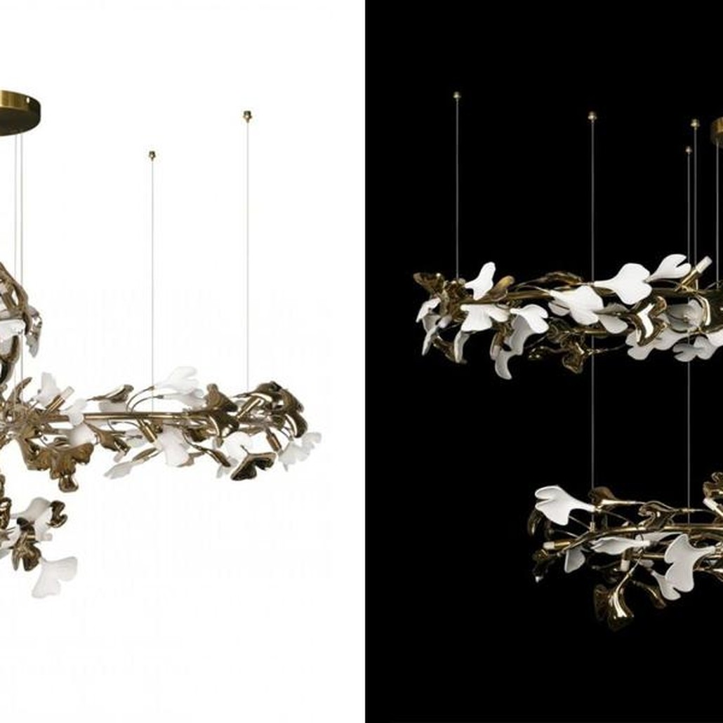 Люстра Триптих Wintery flover Gold с Белыми плафонами